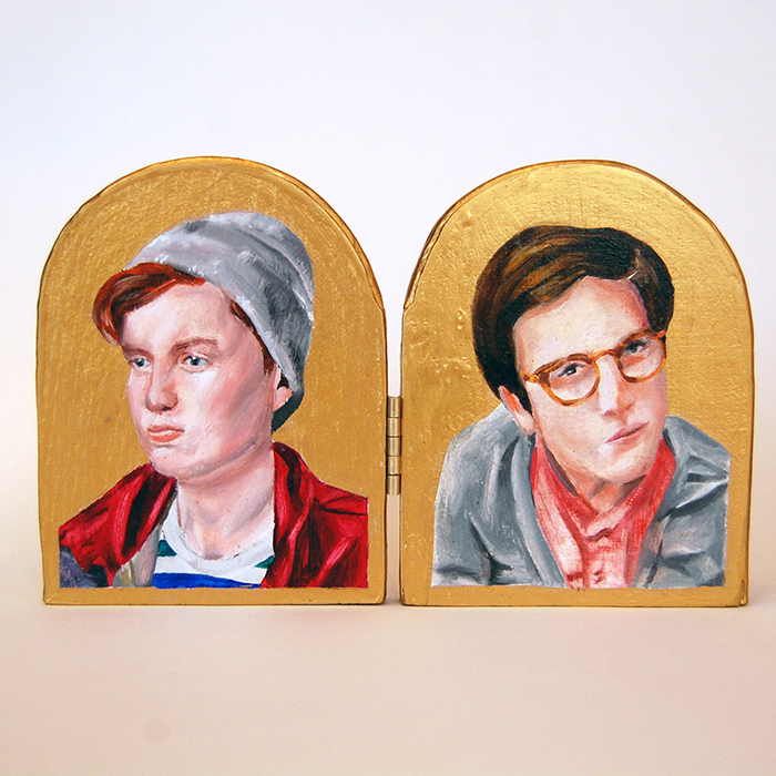 Ex-voto tryptique protection d'un couple peinture à l'huile sur bois double portrait