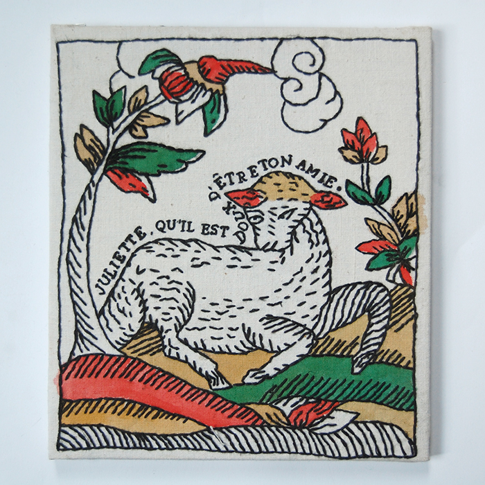 Ex-voto broderie peinture sur tissu agneau amitié cadeau offrir amie célébrer anniversaire carte tarot animalier gravure ancien