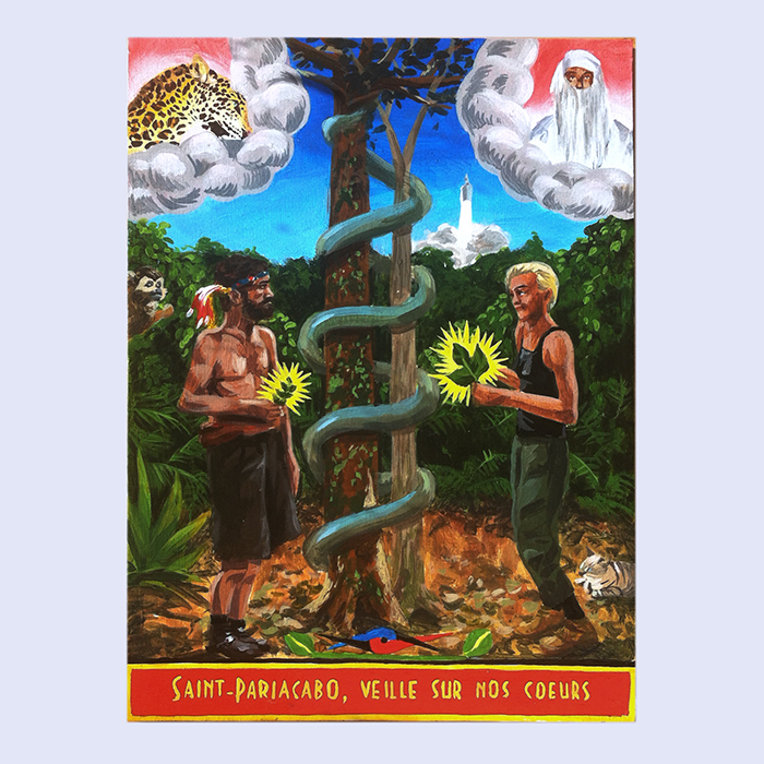 Ex-voto amazonie botanistes étude arbres guyane jaguar kourou fusée