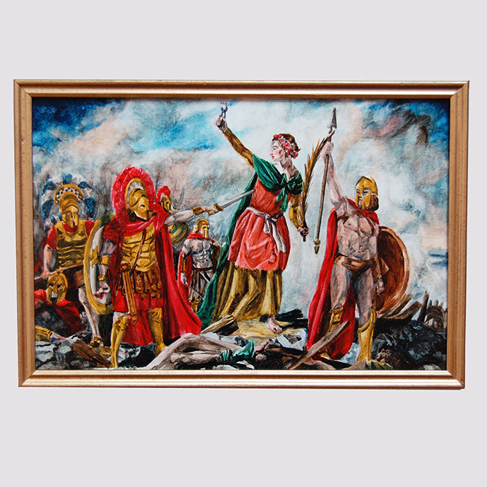 Ex-voto peinture à l'huile Sainte Apolline Delacroix la France guidant le peuple Spartiates vengeance dents cassées