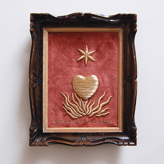eX6VOTO BRODERIE FIL D4OR EN RELIEF COEUR EN FLAMMES 2TOILE sAINT jEAN