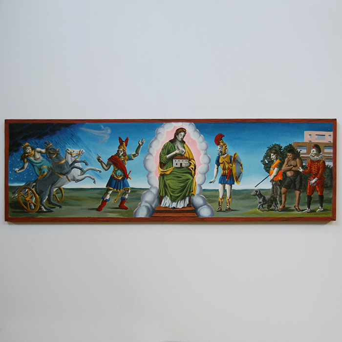 Ex voto peinture sur bois huile protection ferme exploitation agricole contre les intemperies vent neige orage grêle et voisins saint donat anahita cerès allaitant janus portes gardien