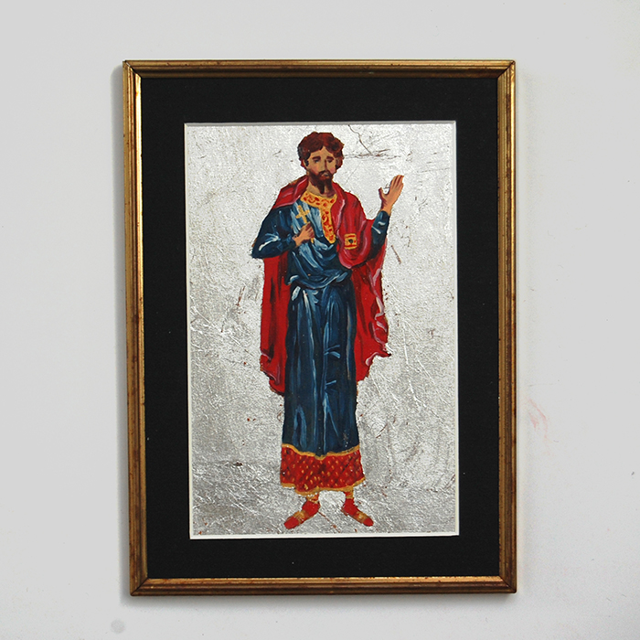 Ex-voto peinture feuille d'argent Saint Gorde protection contre la police