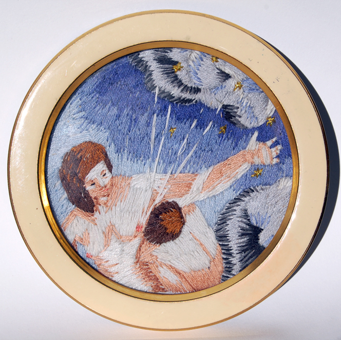 Ex-voto broderie Hera Hercule Heracles Junon donne le sein allaite voie lactée naissance étoiles