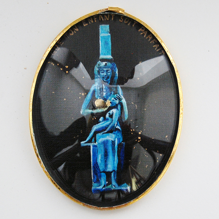 Ex-voto peinture à l'huile sur métal et feuille d'or Isis statuette allatant Horus musée du Louvre