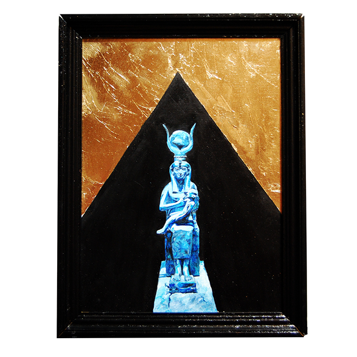 Ex-voto peinture à l'huile sur métal et feuille d'or Isis statuette allatant Horus musée du Louvre