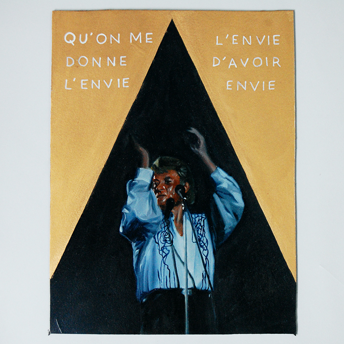 Ex-voto peinture à l'huile sur métal Johnny Hallyday Qu'on me donne l'envie d'avoir envie paroles