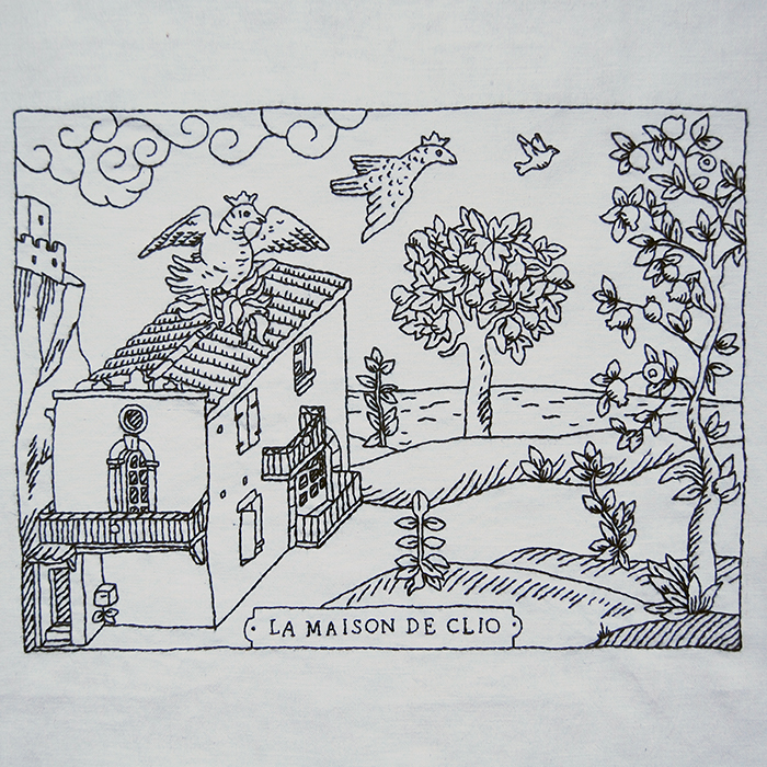 ex-voto maison broderie laine sur torchon phénix chateau grenadier figuier sommieres