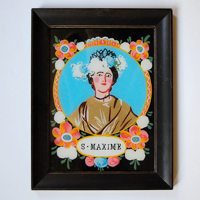 ex-voto cadeau mère peinture sous verre fixé sous verre sainte maxime procession générosité bienveillance motif floral