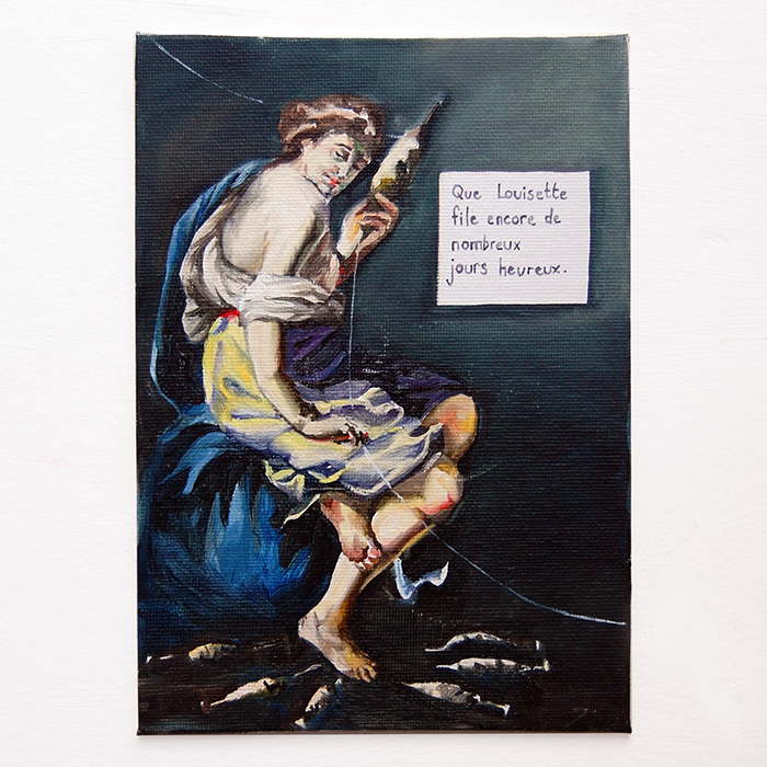Ex-voto peinture à l'huile pour une vieille dame Lachésis parque allégorie de la vieillesse