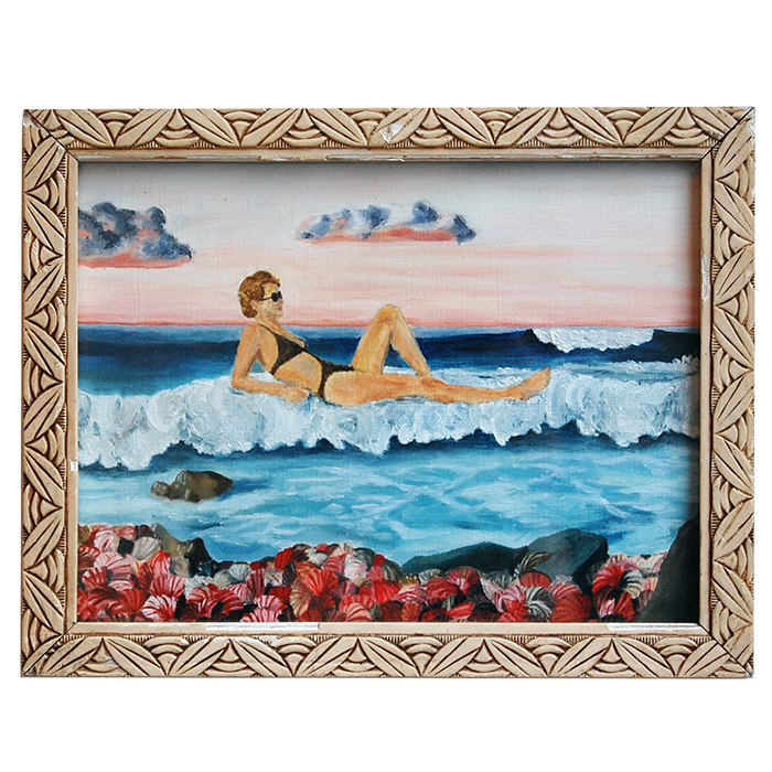 Ex-voto peinture à l'huile pour aimer la plage le sable, Vénus coquillages coquilles saint jacques vagues coucher de soleil