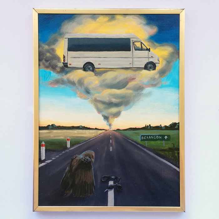 Ex-voto peinture à l'huile voiture camion SPrinter panne ascension besançon nuée
