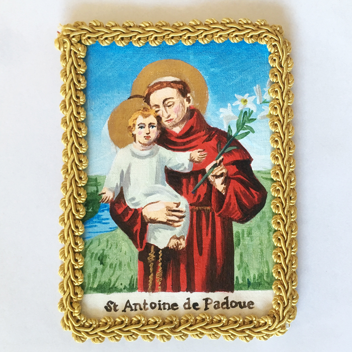 ex voto peinture sur tissu amulette à porter sur soi protection mère famille enfants saint antoine de padoue