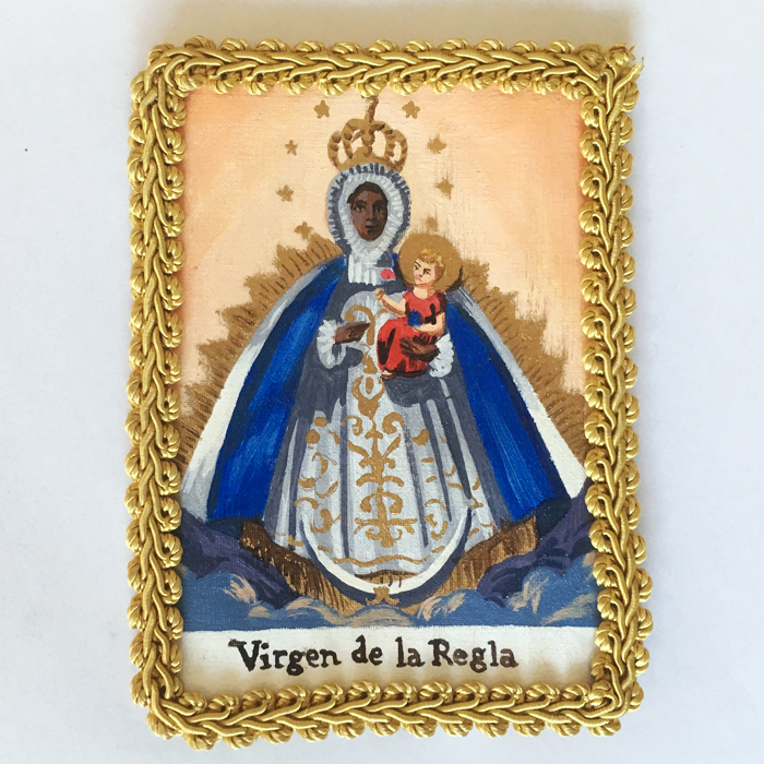 ex voto peinture sur tissu amulette à porter sur soi protection mère famille enfants virgen de la regla
