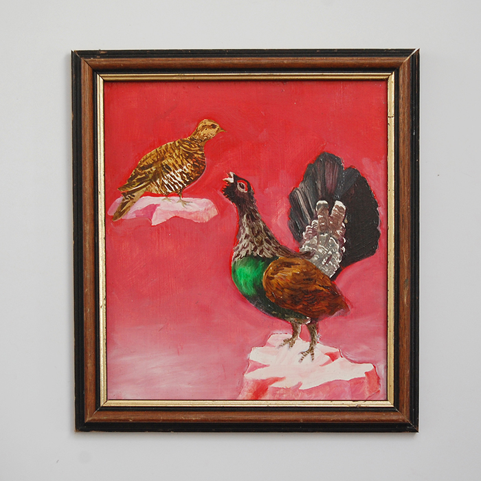 Ex-voto peinture grand tétras coq de bruyère mâle et femelle couple amour légende passion saison de chasse